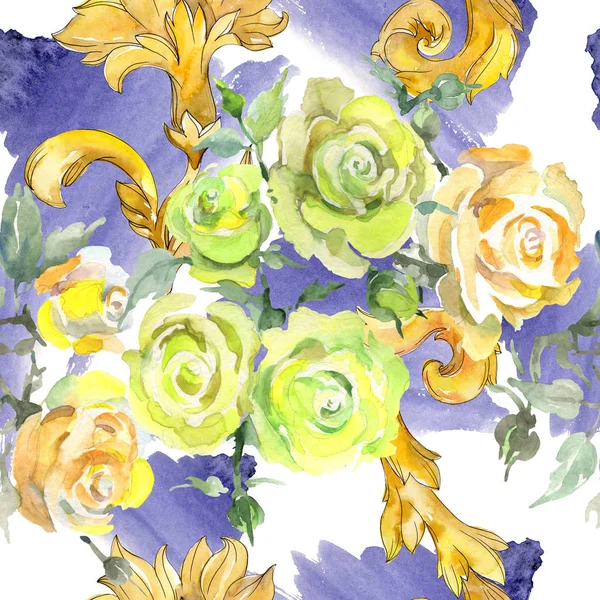 Ramo de rosas flores botánicas florales. Conjunto de ilustración de fondo acuarela. Patrón de fondo sin costuras . —  Fotos de Stock