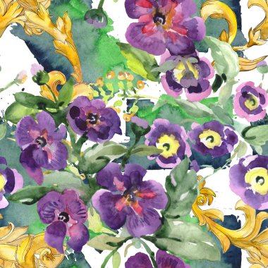 Buket çiçek botanik çiçekler. Suluboya arka plan illüstrasyon küme. Sorunsuz arka plan deseni.