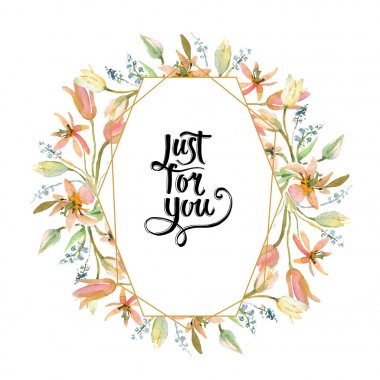 Buket çiçek botanik çiçekler. Suluboya arka plan illüstrasyon küme. Çerçeve kenarlığı süsleme Meydanı.