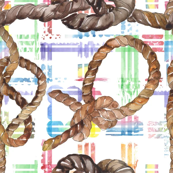 Set of sea rope nots. Watercolor background illustration set. Seamless background pattern. — Stock Photo, Image