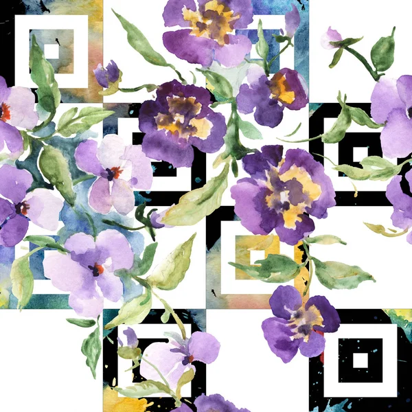 Ramo de flores botánicas florales. Acuarela fondo ilustración conjunto.. Patrón de fondo sin costuras . — Foto de Stock