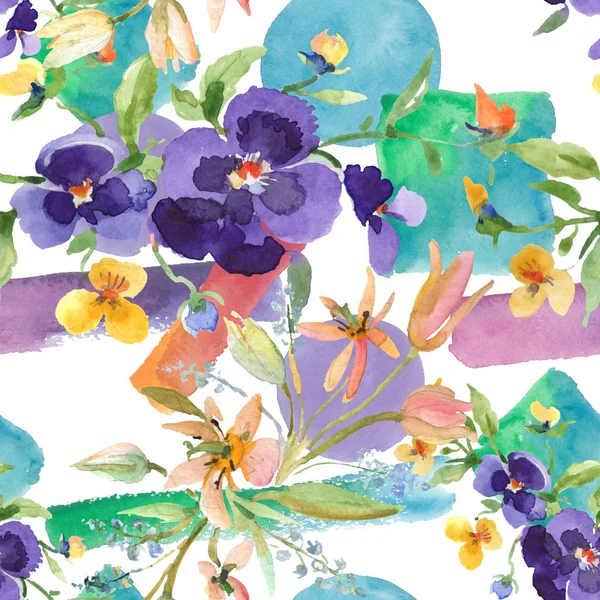 Bouquet floreale fiori botanici. Acquerello sfondo illustrazione set.. Seamless sfondo modello . — Foto Stock