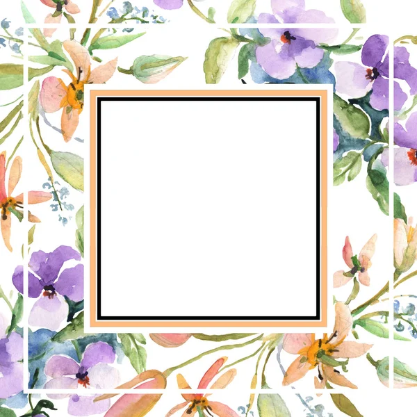 Buquê flores botânicas florais. Conjunto de ilustração de fundo aquarela. Quadro borda ornamento quadrado . — Fotografia de Stock