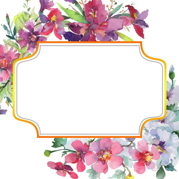 花束花卉植物花卉。水彩背景插图集。框架边框装饰正方形. — 图库照片