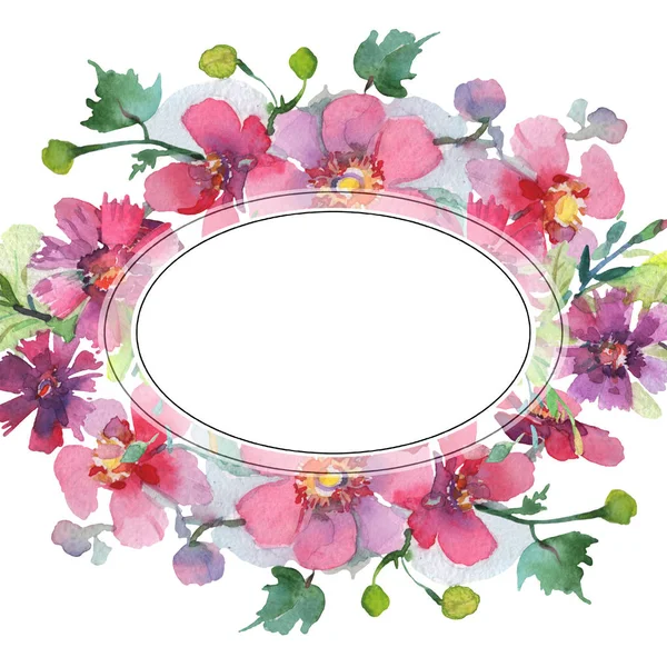 Boeket bloemen botanische bloemen. Aquarel achtergrond afbeelding instellen. Frame grens ornament vierkant. — Stockfoto