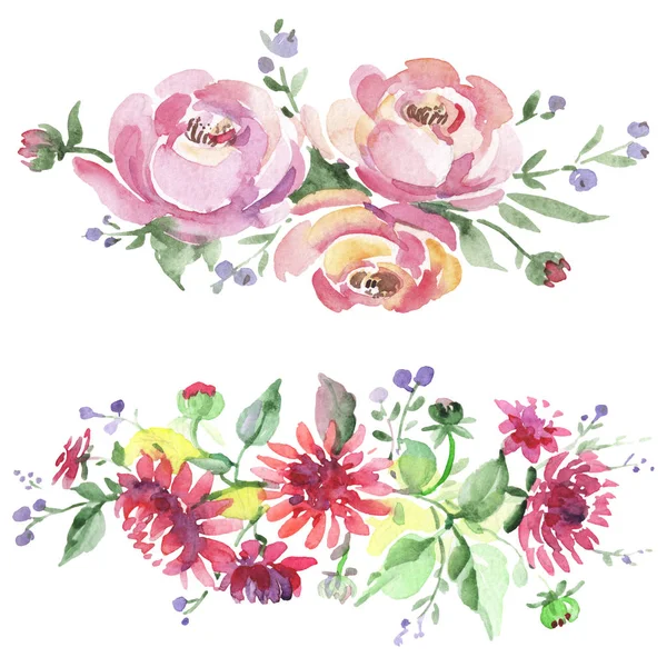 Bouquet floral botanical flowers. Watercolor background illustration set. Isolated bouquets illustration element. — Stock Photo, Image