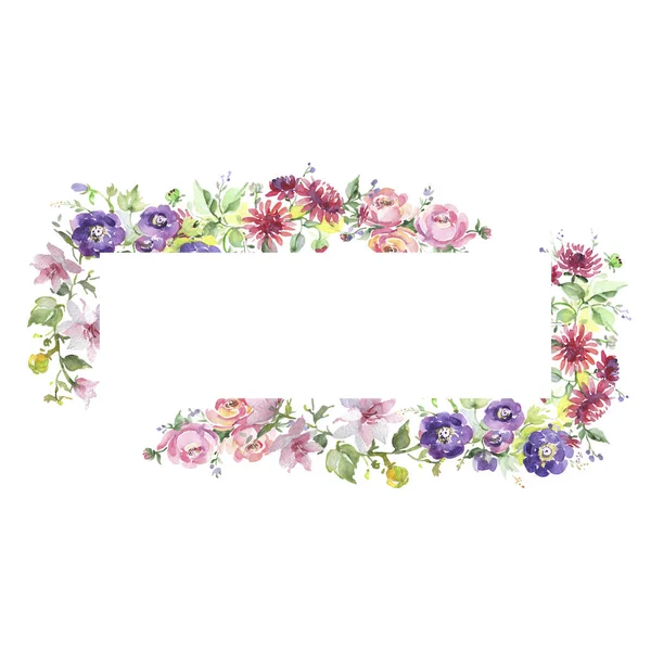 Bouquet floreale fiori botanici. Acquerello sfondo illustrazione set. Quadrato ornamento bordo cornice . — Foto Stock