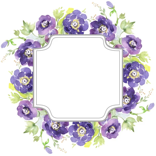 Bouquet floreale fiori botanici. Acquerello sfondo illustrazione set. Quadrato ornamento bordo cornice . — Foto Stock