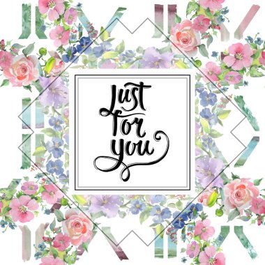 Buket çiçek botanik çiçekler. Suluboya arka plan illüstrasyon küme. Çerçeve kenarlığı süsleme Meydanı.