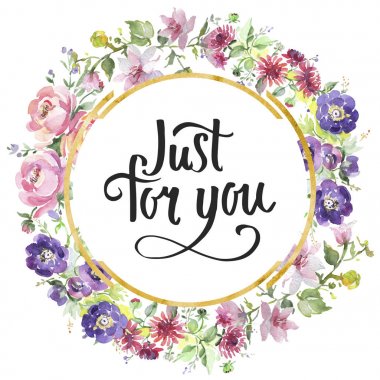 Buket çiçek botanik çiçekler. Suluboya arka plan illüstrasyon küme. Çerçeve kenarlığı süsleme Meydanı.