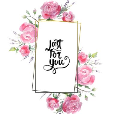 Pembe buket çiçek botanik çiçek gül. Suluboya arka plan illüstrasyon küme. Çerçeve kenarlığı süsleme Meydanı.