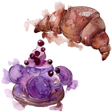 Suluboya tarzında lezzetli tatlıtatlılar. Arka plan çizim seti. Suluboya çizim moda aquarelle izole.