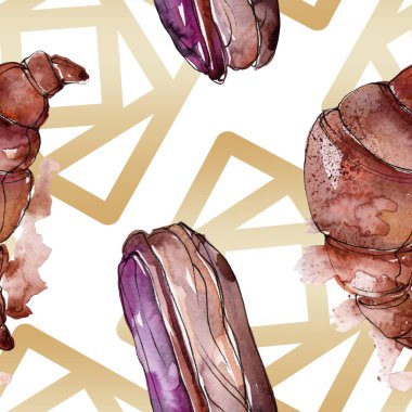 Suluboya tarzında lezzetli tatlıtatlılar. Suluboya illüstrasyon seti. Kesintisiz arka plan deseni.