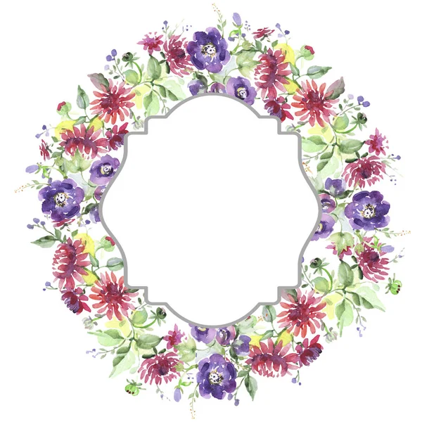 Bouquet floreale fiori botanici. Acquerello sfondo illustrazione set. Quadrato ornamento bordo cornice . — Foto Stock