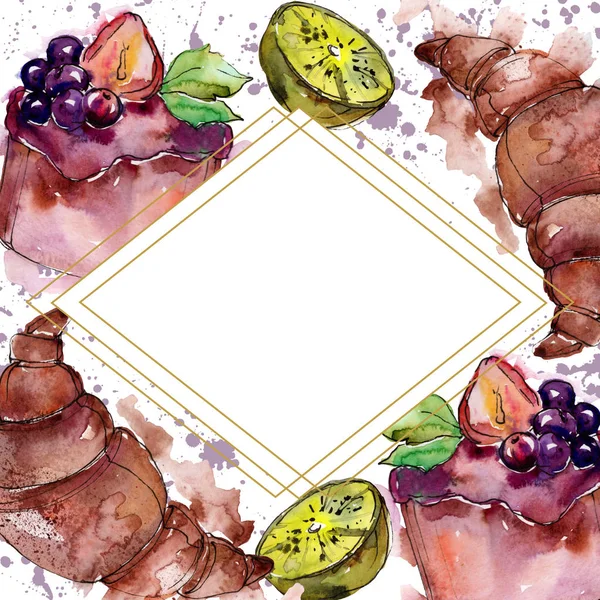 Sobremesas doces saborosas em uma comida de estilo aquarela. Conjunto de ilustração backgriund aquarela. Quadro borda ornamento quadrado . — Fotografia de Stock