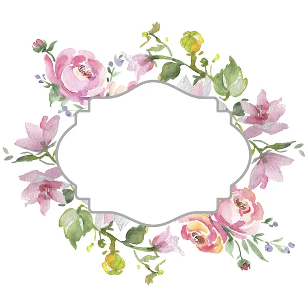 Boeket bloemen botanische bloemen. Aquarel achtergrond afbeelding instellen. Frame grens ornament vierkant. — Stockfoto