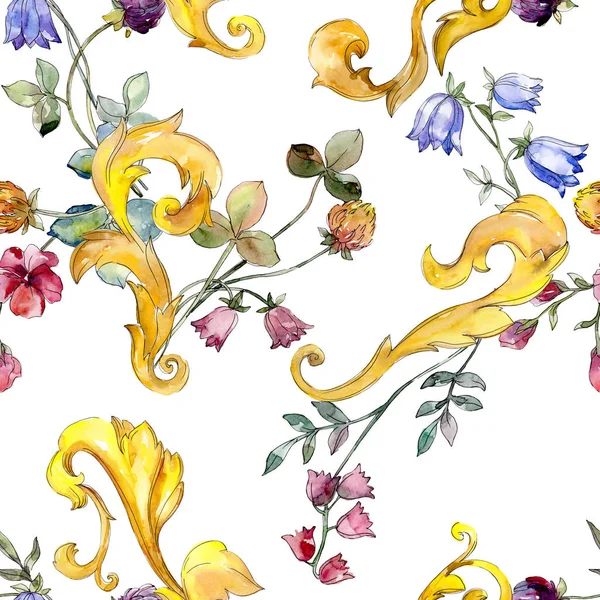 金字母表花卉装饰品。水彩背景插图集。无缝的背景模式. — 图库照片