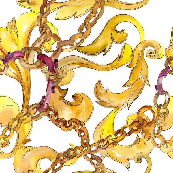 Gouden monogram floral sieraad. Aquarel achtergrond afbeelding instellen. Naadloze achtergrondpatroon. — Stockfoto