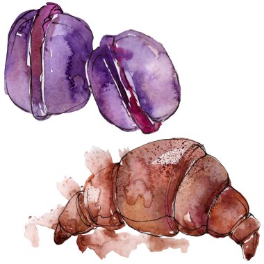 Suluboya tarzında lezzetli tatlıtatlılar. Arka plan çizim seti. Suluboya çizim moda aquarelle izole.