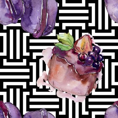 Suluboya tarzında lezzetli tatlıtatlılar. Suluboya illüstrasyon seti. Kesintisiz arka plan deseni.