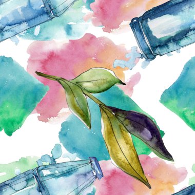 Taze ve soğuk alkolsüz içecekler. Suluboya arka plan illüstrasyon seti. Kesintisiz arka plan deseni.