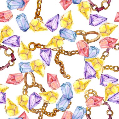 Renkli elmas taş takı mineraller. Suluboya kristal taş arka plan ayarlayın. Sorunsuz arka plan deseni.