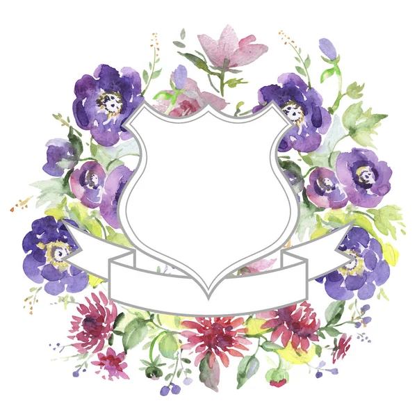 Bouquet floreale fiori botanici. Acquerello sfondo illustrazione set. Quadrato ornamento bordo cornice . — Foto Stock