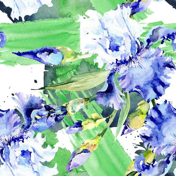 Iris violeta flores botánicas florales. Conjunto de ilustración de fondo acuarela. Patrón de fondo sin costuras . — Foto de Stock