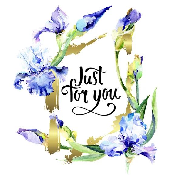 Iris violeta flores botánicas florales. Conjunto de ilustración de fondo acuarela. Marco borde ornamento cuadrado . — Foto de Stock