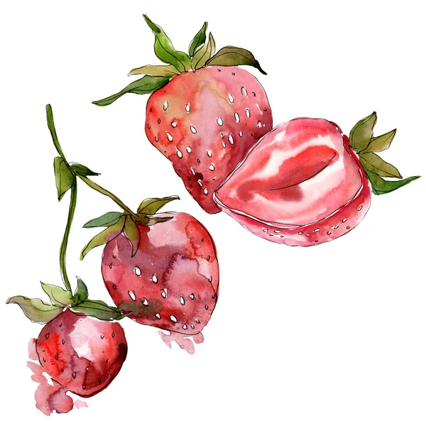 イチゴの健康食品。●水彩背景イラストセット。絶縁ベリーイラスト要素. — ストック写真