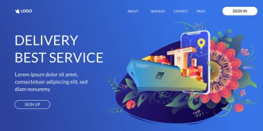 Proje teslimi, nakliye, gemi için web sayfası tasarım şablonu. Modern vektör illüstrasyon kavramları .