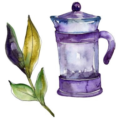 Taze ve soğuk alkolsüz içecekler. Suluboya arka plan illüstrasyon seti. İzole içecek illüstrasyon elemanı.