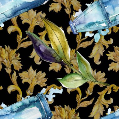 Taze ve soğuk alkolsüz içecekler. Suluboya arka plan illüstrasyon seti. Kesintisiz arka plan deseni.