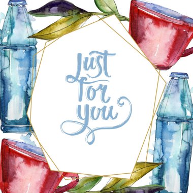 Taze ve soğuk alkolsüz içecekler. Suluboya arka plan illüstrasyon seti. Çerçeve kenarlık süs karesi.