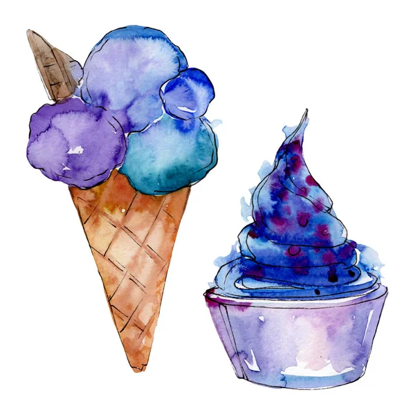 Es krim lezat dengan gaya cat air. Satu set ilustrasi makanan penutup manis Aquarelle. Elemen latar belakang makanan penutup yang terisolasi . — Stok Foto