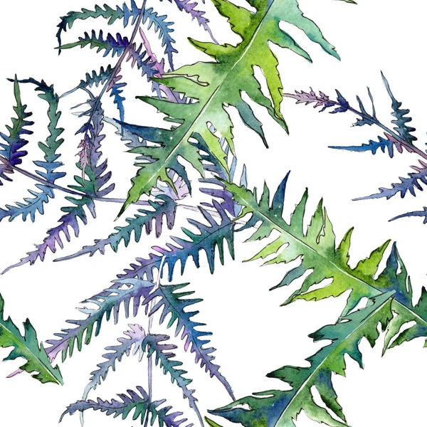 고사리 녹색 잎. 수채화 배경 일러스트 세트입니다. 원활한 배경 패턴. — 스톡 사진