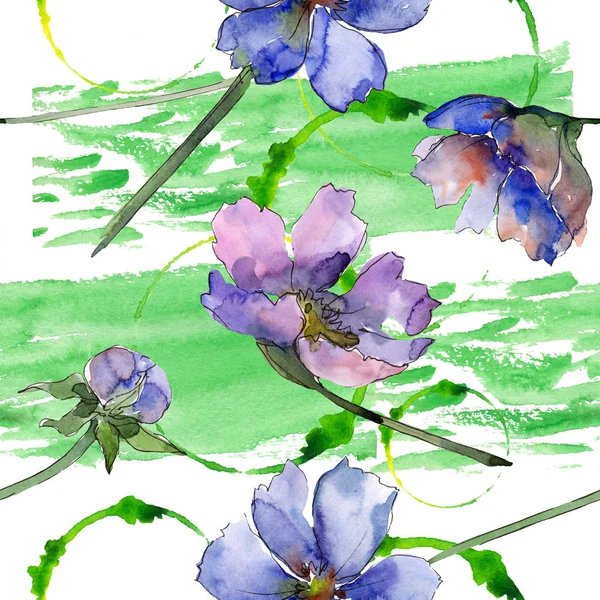 紫罗兰花花植物花。水彩背景插图集。无缝背景模式. — 图库照片