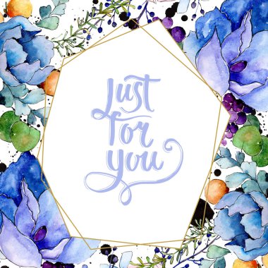 Tropik buket çiçek botanik çiçekler. Suluboya arka plan illüstrasyon seti. Çerçeve kenarlık süs karesi.