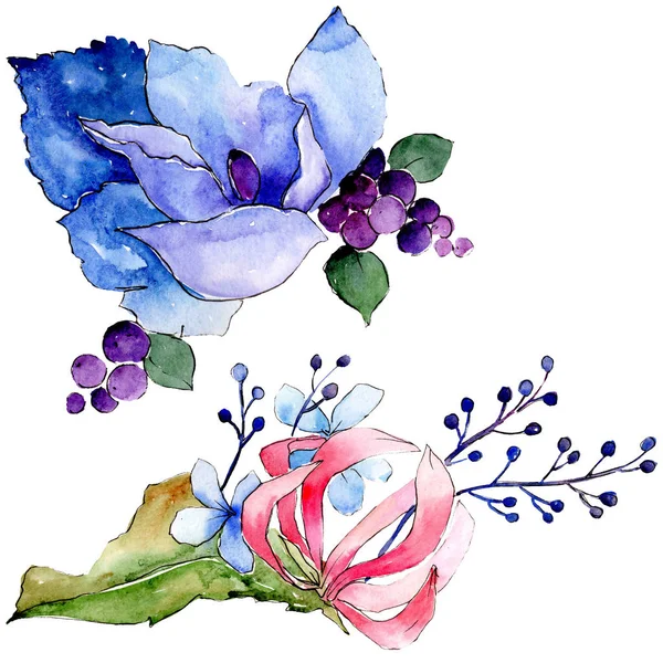 Tropic bouquet floral botanical flowers. Watercolor background illustration set. Isolated bouquets illustration element.
