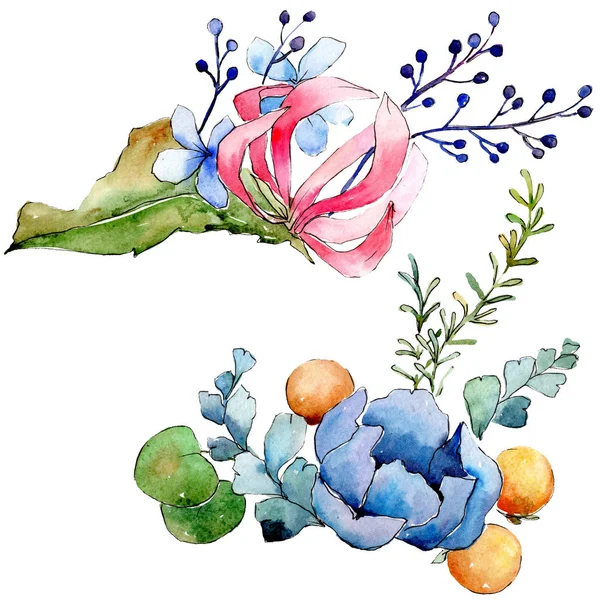 熱帯ブーケ花植物の花。●水彩背景イラストセット。孤立した花束イラスト要素. — ストック写真