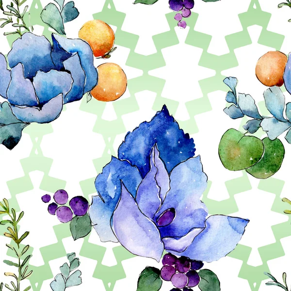 Tropic bouquet floral botanical flowers. Watercolor background illustration set. Seamless background pattern.