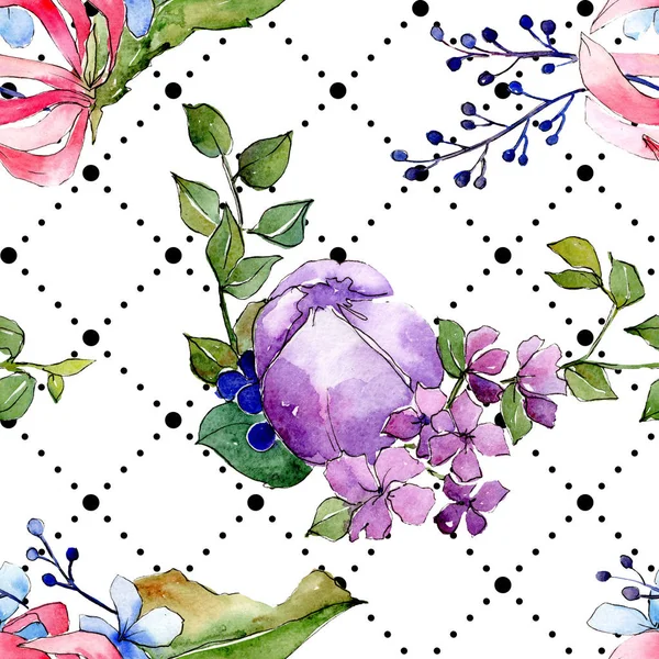 Tropic bouquet floral botanical flowers. Watercolor background illustration set. Seamless background pattern.