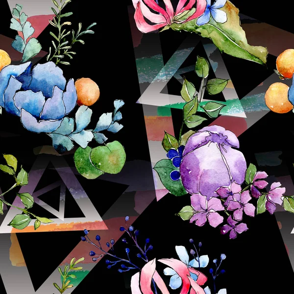 Bouquet tropical fleurs botaniques florales. Ensemble d'illustration de fond aquarelle. Modèle de fond sans couture . — Photo