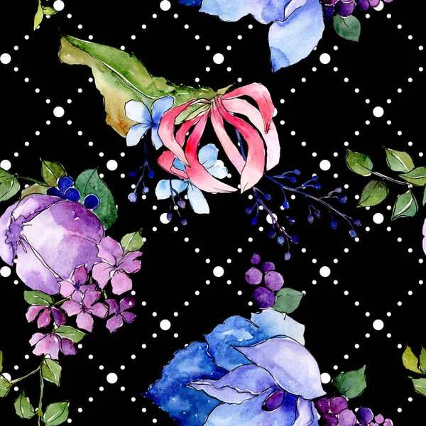 Tropischen Strauß florale botanische Blumen. Aquarell Hintergrundillustration Set. nahtloses Hintergrundmuster. — Stockfoto