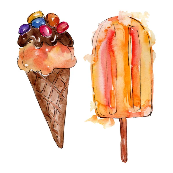 Смачне морозиво в акварельному стилі. Набір ілюстрацій для солодкого десерту Aquarelle. Ізольовані десерти фоновий елемент . — стокове фото