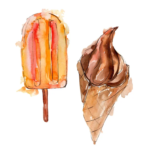 Gelato gustoso in stile acquerello. Set illustrazione dolce dolce Aquarelle. Dolci isolati elemento di fondo . — Foto Stock