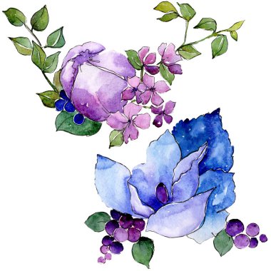 Tropik buket çiçek botanik çiçekler. Suluboya arka plan illüstrasyon seti. İzole buketleri illüstrasyon elemanı.