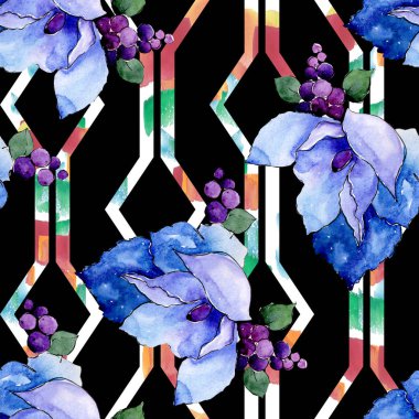 Tropik buket çiçek botanik çiçekler. Suluboya arka plan illüstrasyon seti. Kesintisiz arka plan deseni.