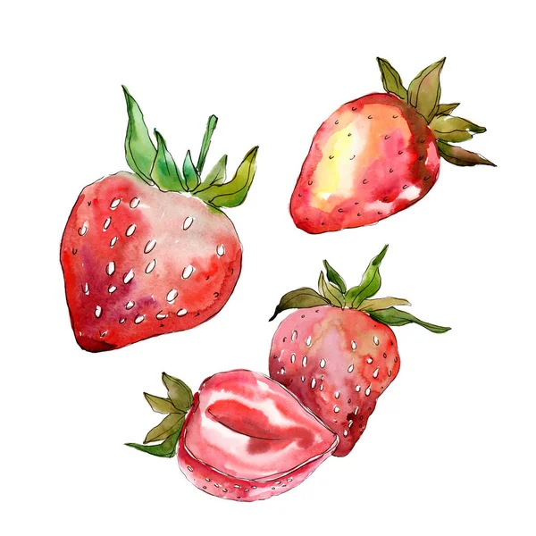 Fraise Alimentation Saine Ensemble Illustration Fond Aquarelle Aquarelle Dessin Mode — Photo