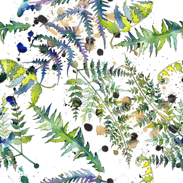 Feuilles de fougère verte. Ensemble d'illustration de fond aquarelle. Modèle de fond sans couture . — Photo